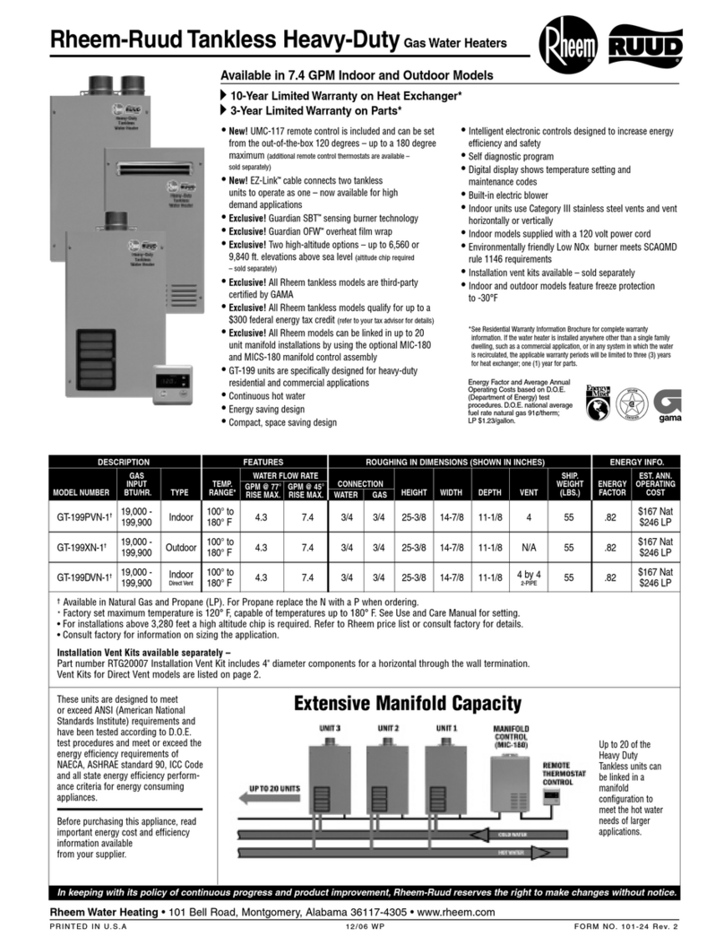 Rheem Ruud GT-199DVN-1 Specification sheet