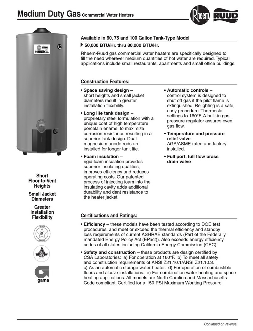 Rheem RUUD Commercial Water Heaters Specification sheet Rheem RUUD Commercial Water Heaters Specification sheet