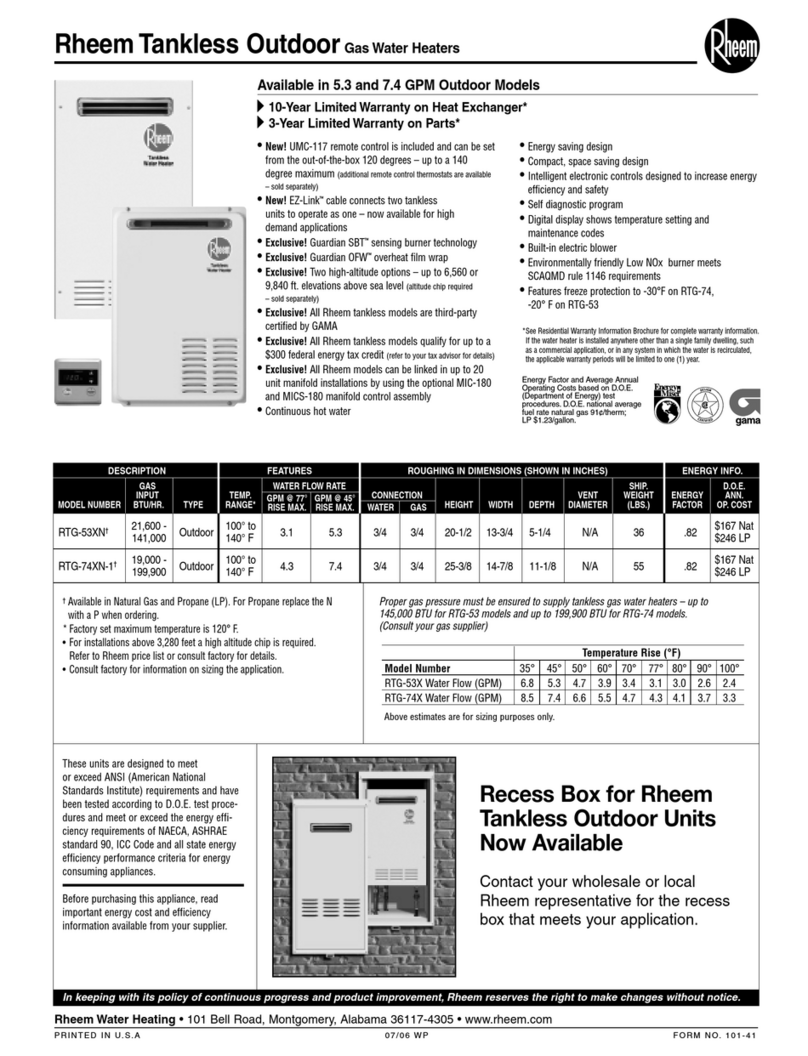 Rheem RTH-53XN Specification sheet Rheem RTH-53XN Specification sheet