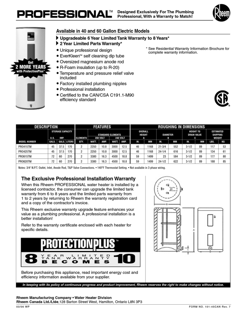 Rheem PRO415TM Specification sheet