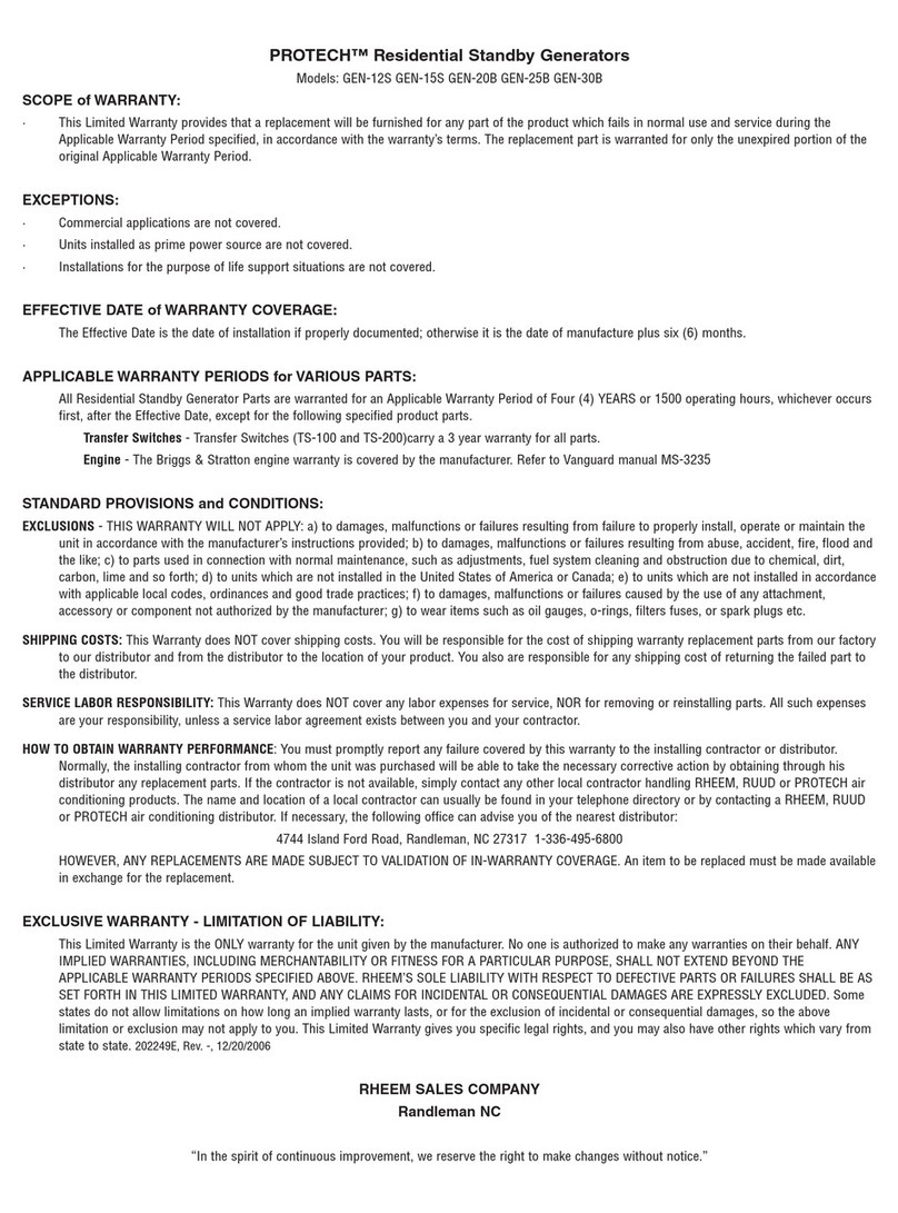 Rheem GEN-12S Warranty