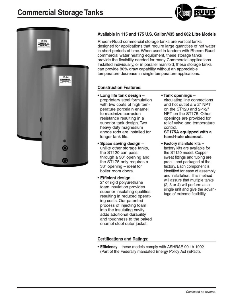Rheem RUUD Commercial StorageTanks Specification sheet Rheem RUUD Commercial StorageTanks Specification sheet