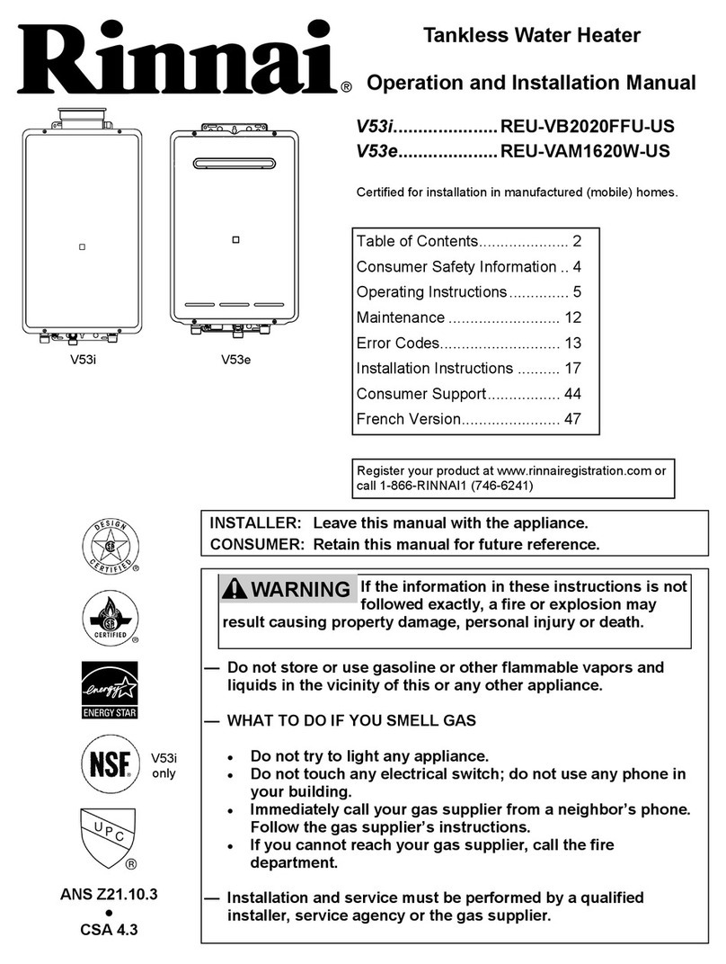 Rinnai TANKLESS WATER HEATER V53E Operation and installation manual