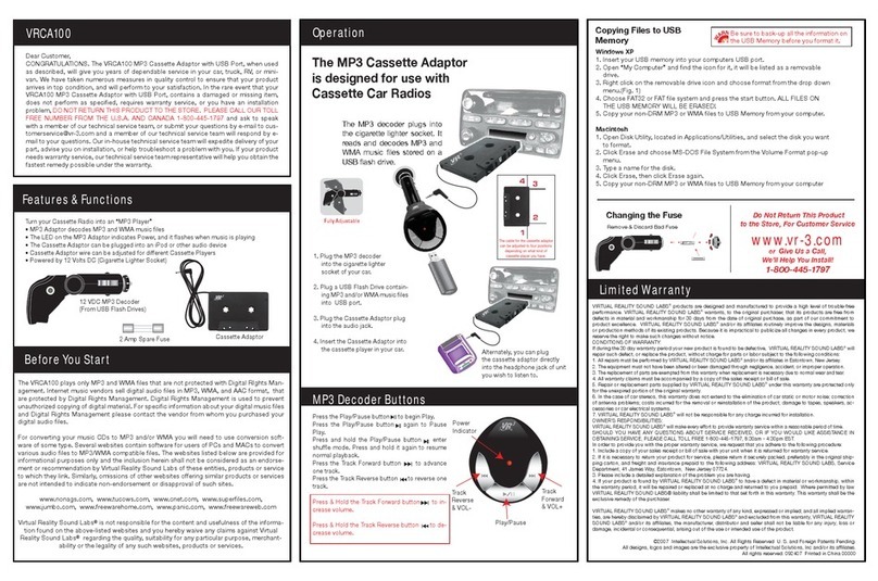 Virtual Reality MP3 Cassette Adaptor with USB Port VRCA100 User manual