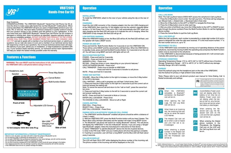Virtual Reality Hands-Free Car Kit VRBT200V installation manual