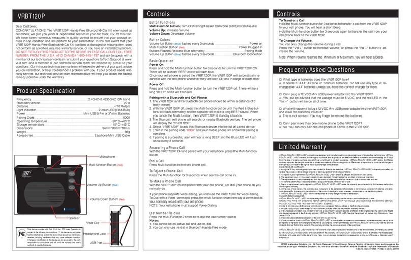 Virtual Reality Hands-Free Bluetooth Car Kitpdf VRBT120P installation manual