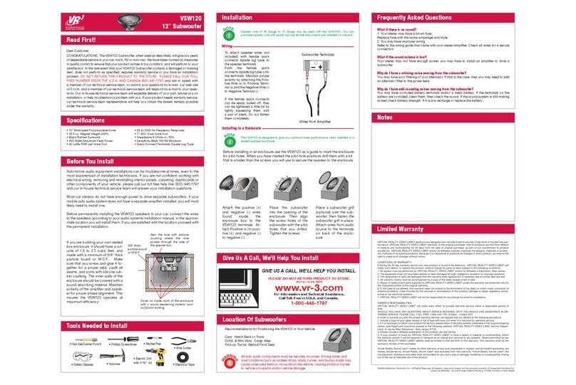 Roadmaster 12" Subwoofer VSW120 instruction manual