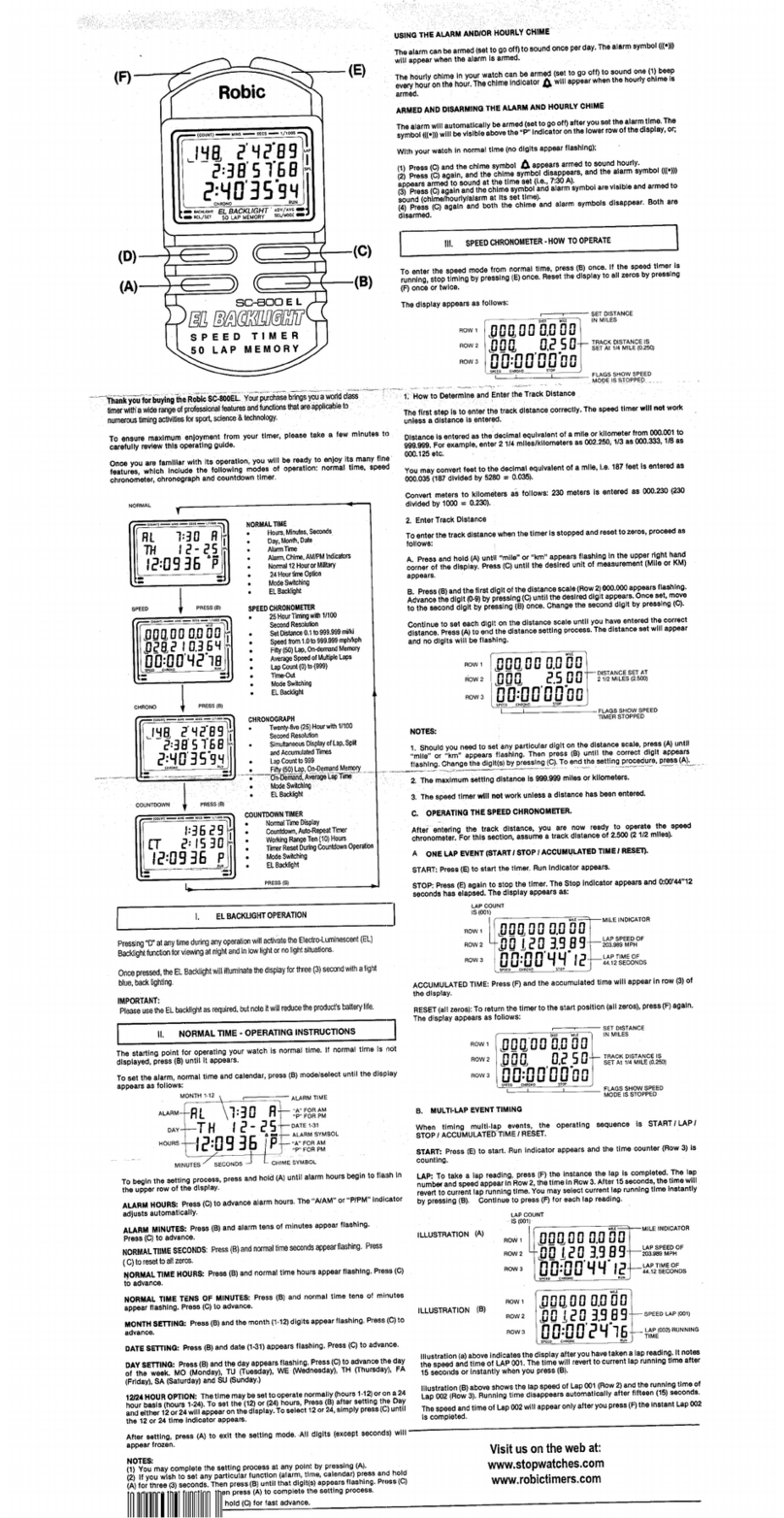 Robic EL BACKLIGHT SC-800 EL user manual