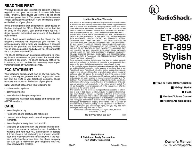Radio Shack ET-898 User manual Radio Shack ET-898 User manual