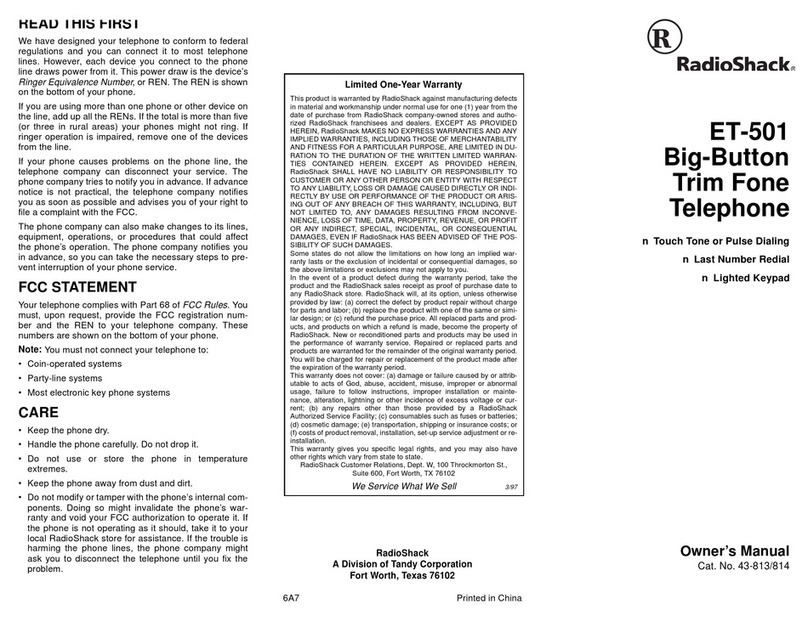Radio Shack ET-501 User manual