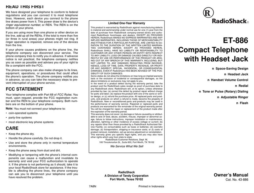 Radio Shack ET-886 owner's manual