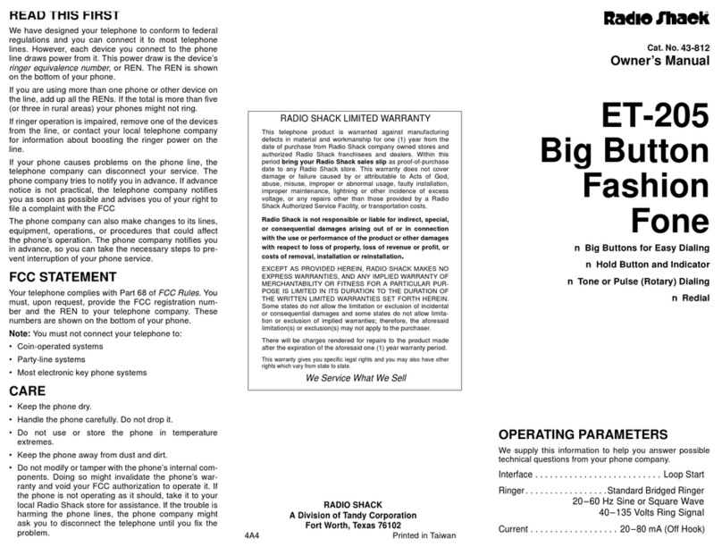 Radio Shack ET-205 User manual Radio Shack ET-205 User manual