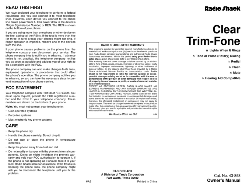 Radio Shack CLEAR TRIM-FONE 43-858 owner's manual