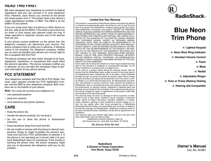 Radio Shack 43-861 owner's manual