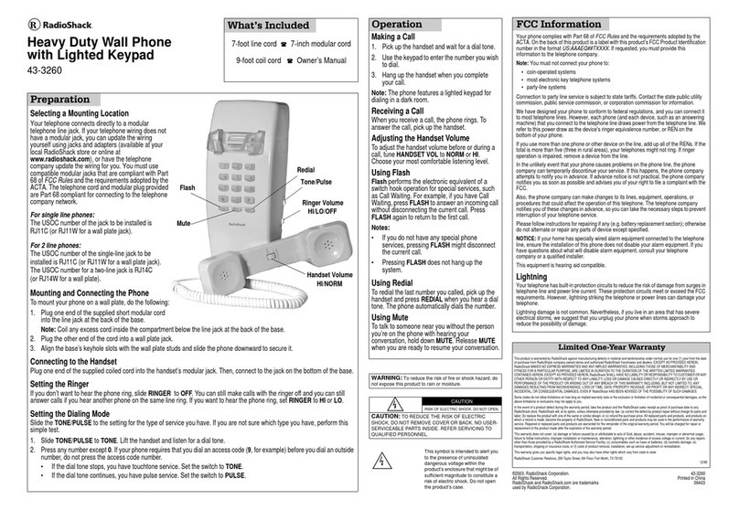Radio Shack 43-3260 owner's manual