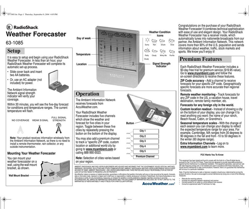 Radio Shack WEATHER FORECASTER 63-1085 User manual