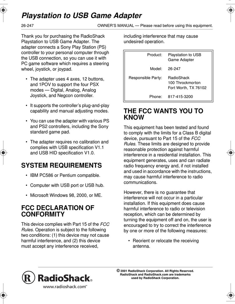 Radio Shack PLAYSTATION TO USB GAME ADAPTER 26-247 owner's manual