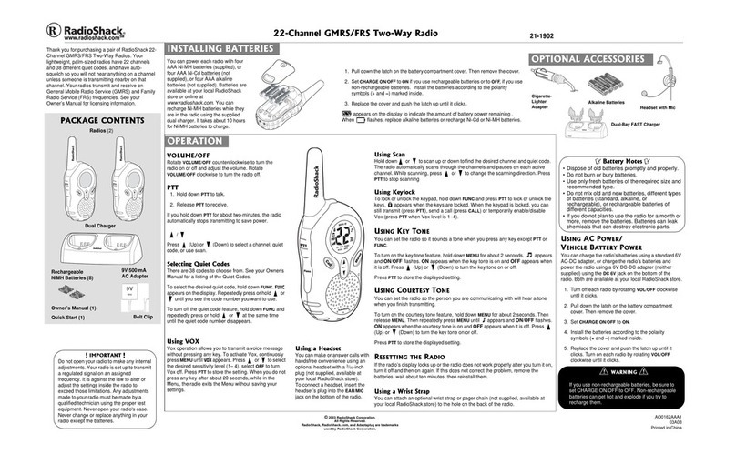 Radio Shack 21-1902 User manual Radio Shack 21-1902 User manual