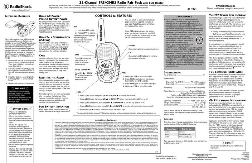 Radio Shack 21-1901 owner's manual