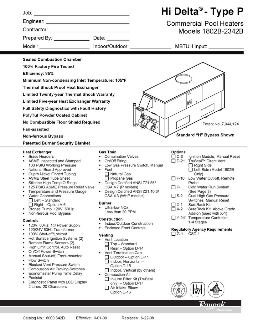 Raypak HI DELTA 1802B Specifications