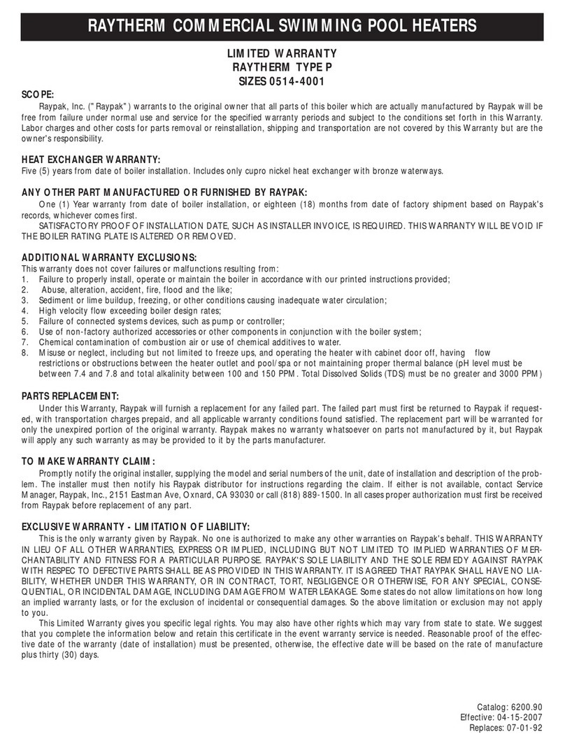 Raypak 6200.90 Use and maintenance manual
