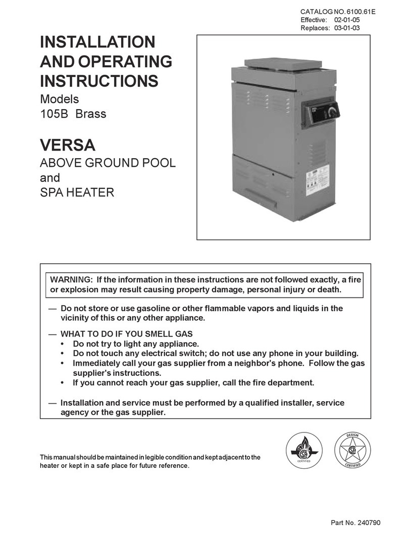 Raypak Versa 105B  Brass Installation and operating instructions