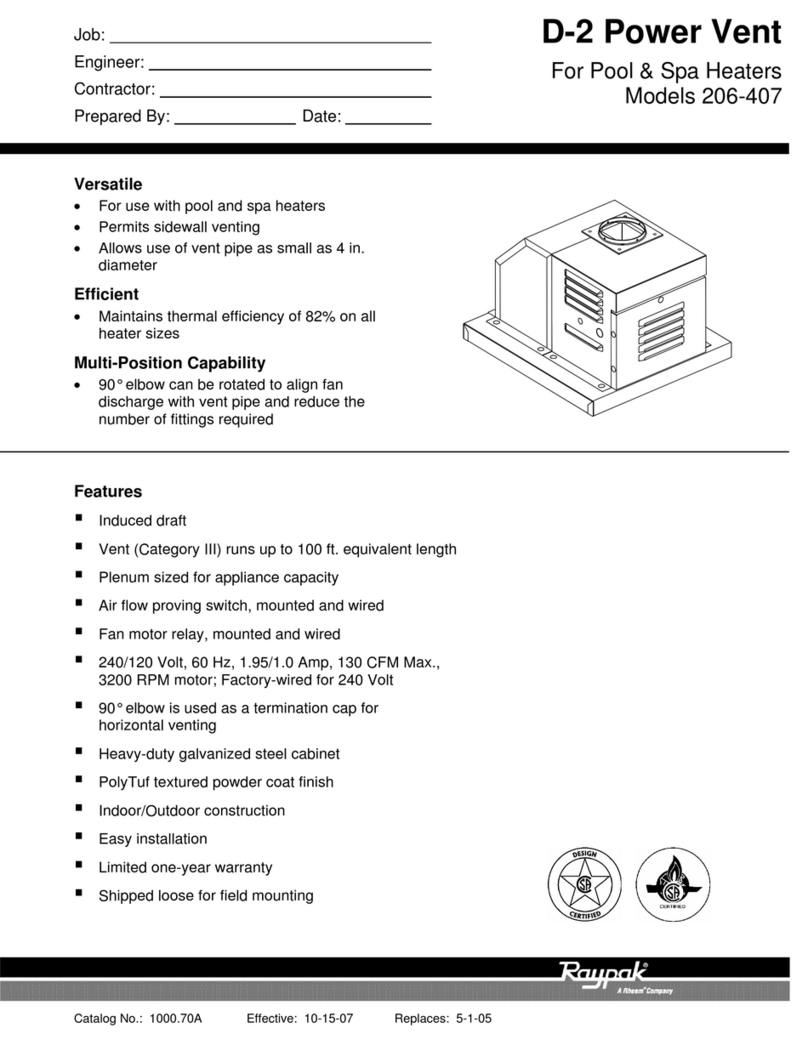 Raypak D-2 Power Vent Specifications