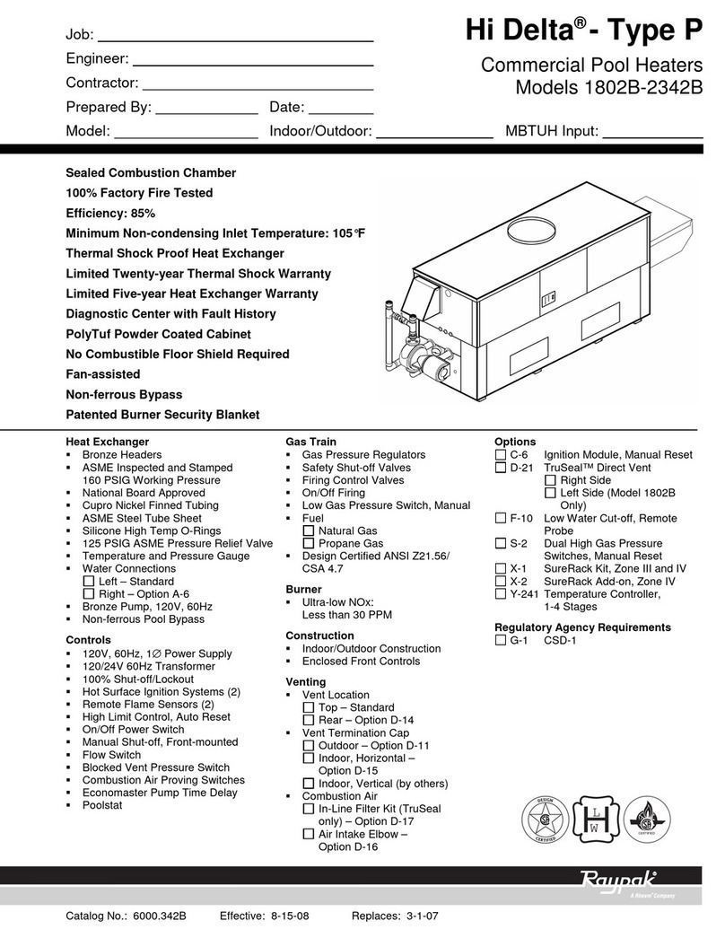 Raypak HI DELTA 1802B Specification sheet