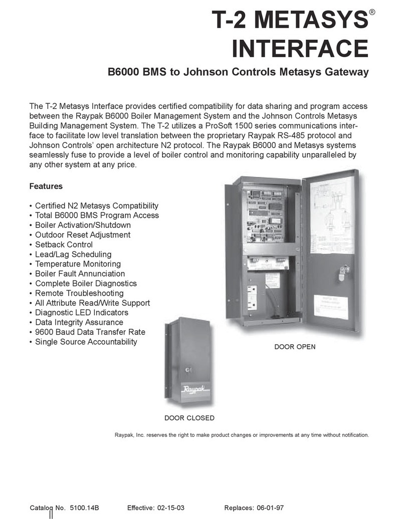 Raypak Metasys Interface T-2 Specifications