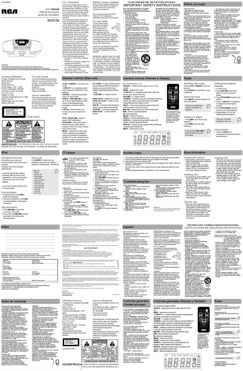 RCA RCD175i User manual