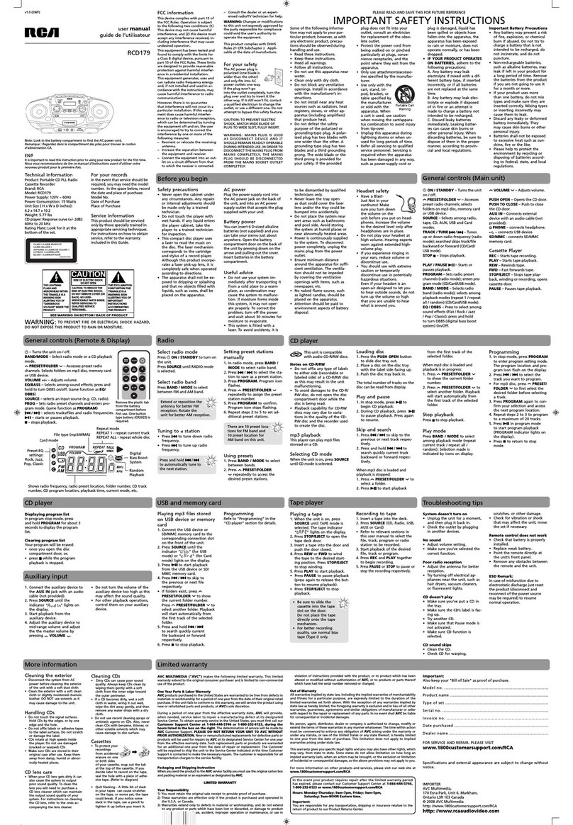 RCA RCD179 User manual