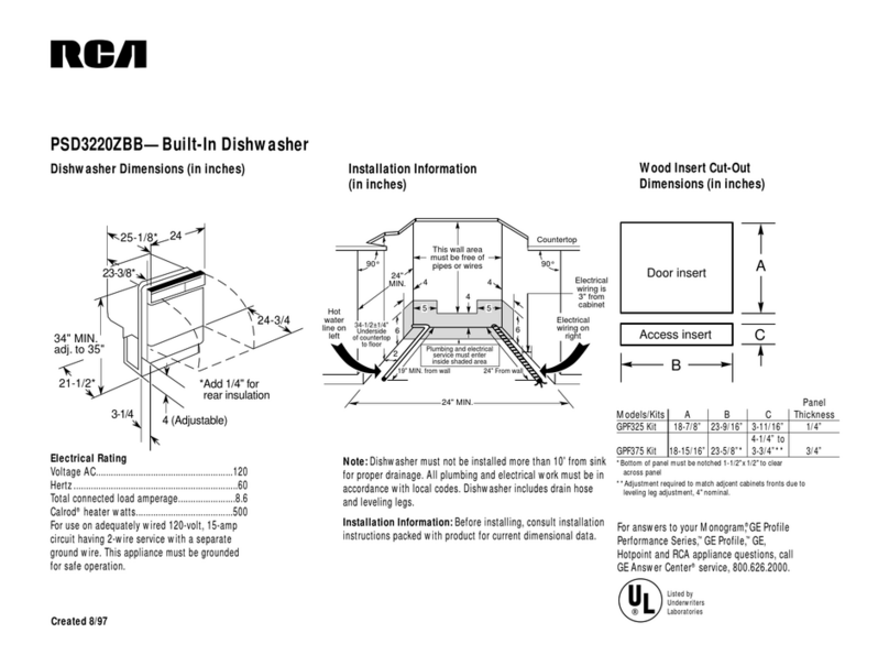 RCA BUILT-IN PSD3220ZBB Dimensions and installation information