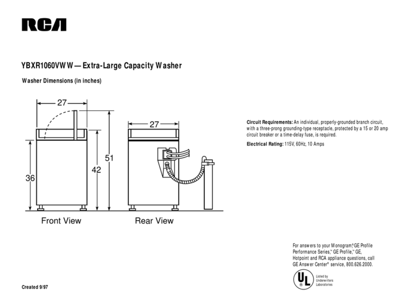 RCA YBXR1060VWW Specification sheet