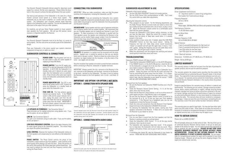 Acoustic Research ARS115PSB owner's manual Acoustic Research ARS115PSB owner's manual