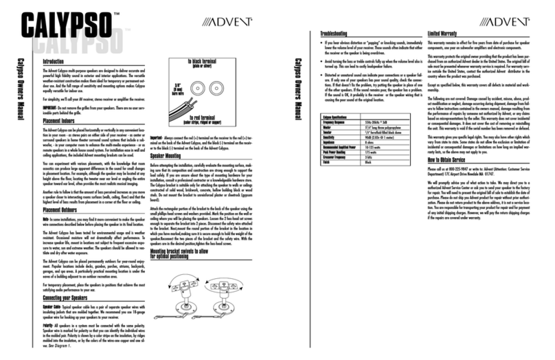 Advent Multi-purpose Speaker Calypso owner's manual