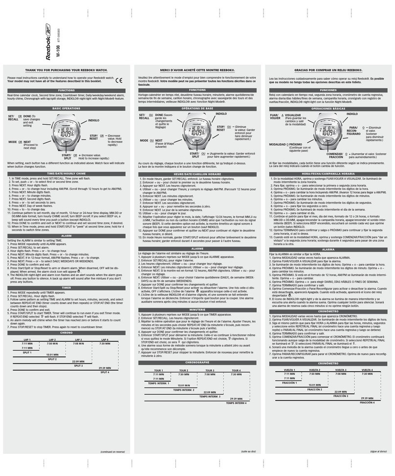 Reebok W-108 instructions