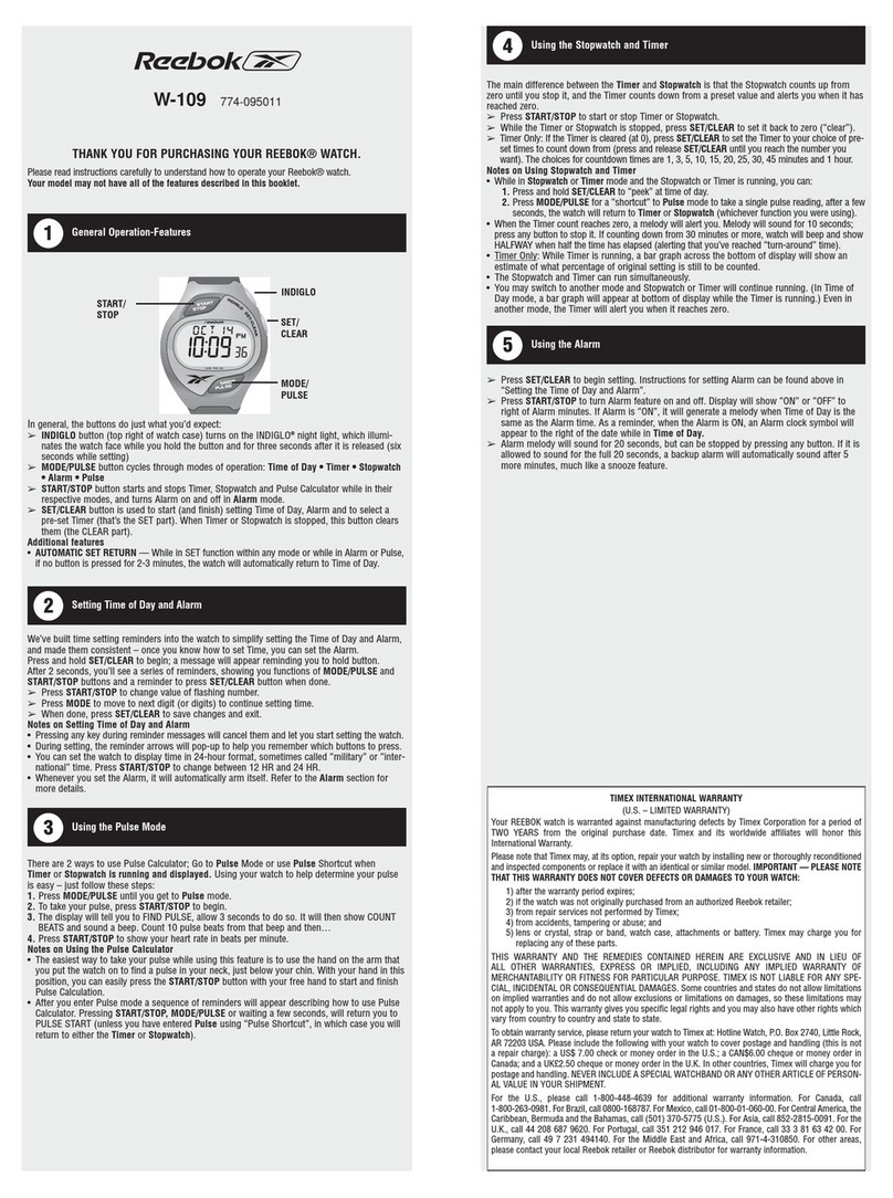 Reebok W-109 instructions