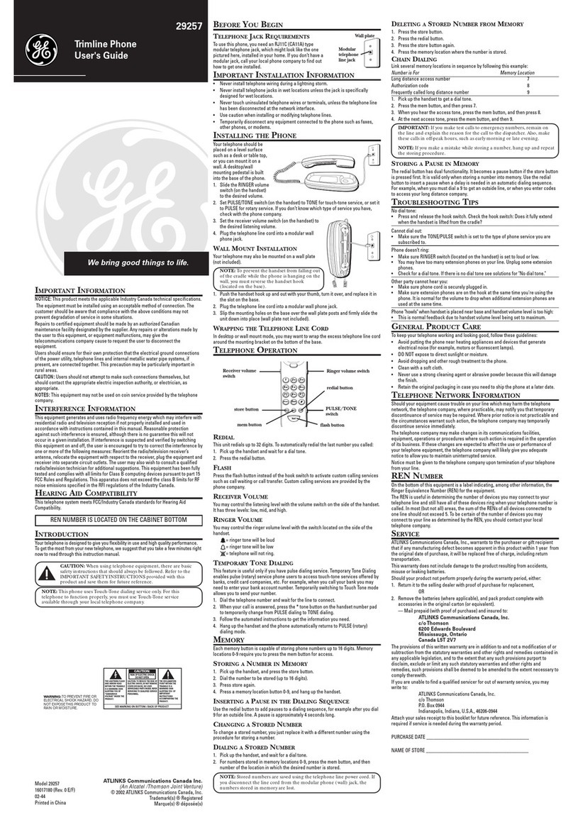 GE 29257 User manual