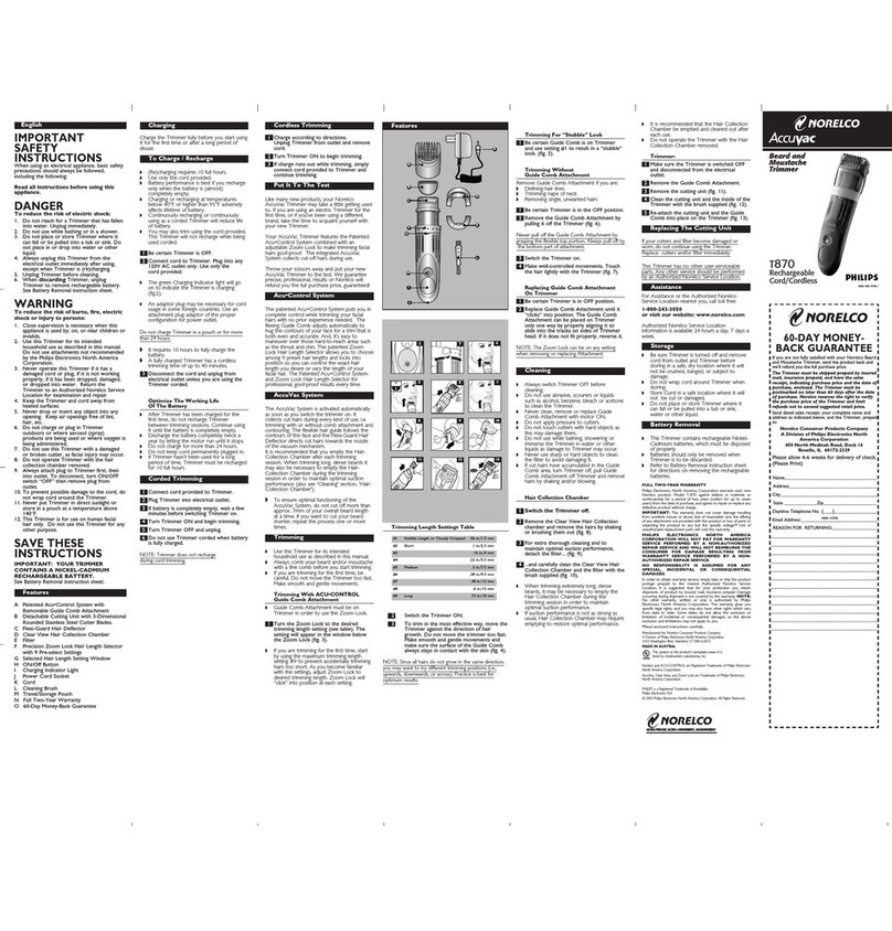 Norelco T870 Product user manual