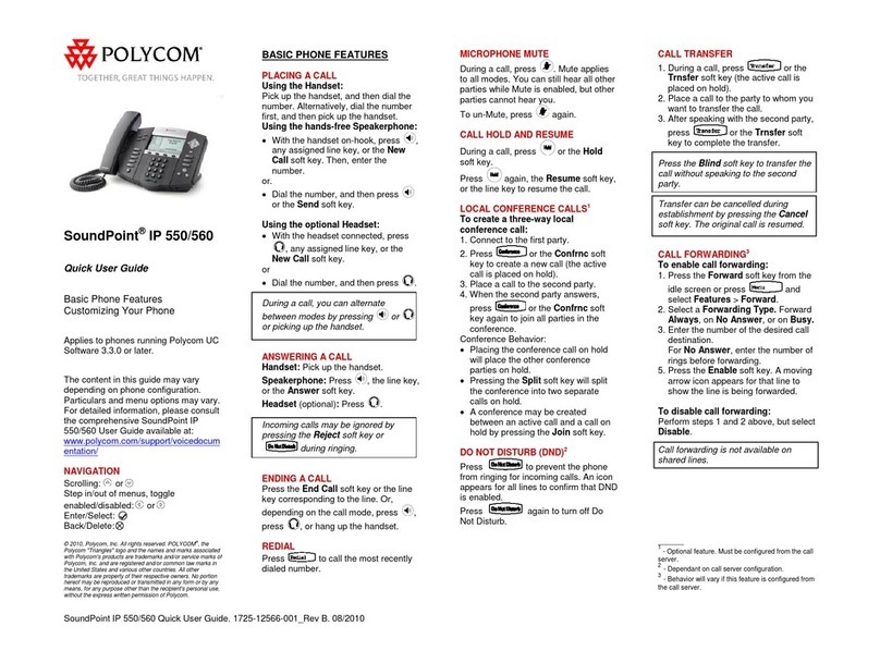 Polycom SoundPoint IP 550 Quick user guide
