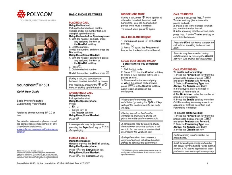 Polycom SoundPoint IP 501 Instruction manual