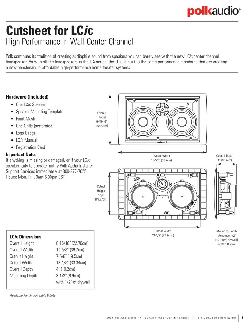 Polk Audio High Performance In-Wall Center Channel Specification sheet