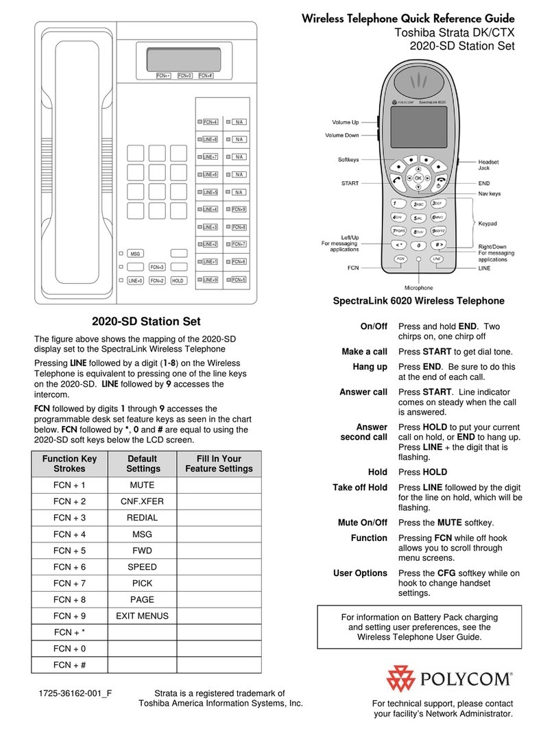 Toshiba Strata DK/CTX 2020-SD Quick reference guide