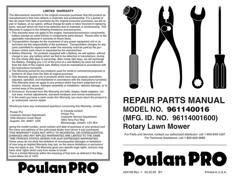 Poulan Pro Poulan Pro 961140016 Repair parts manual Poulan Pro Poulan Pro 961140016 Repair parts manual