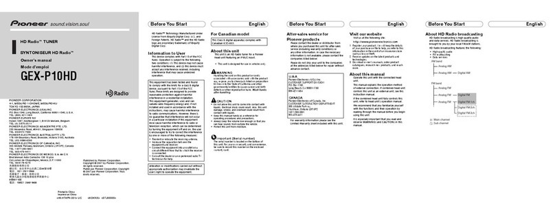 Pioneer GEX-P10HD - HD Radio Tuner User manual Pioneer GEX-P10HD - HD Radio Tuner User manual