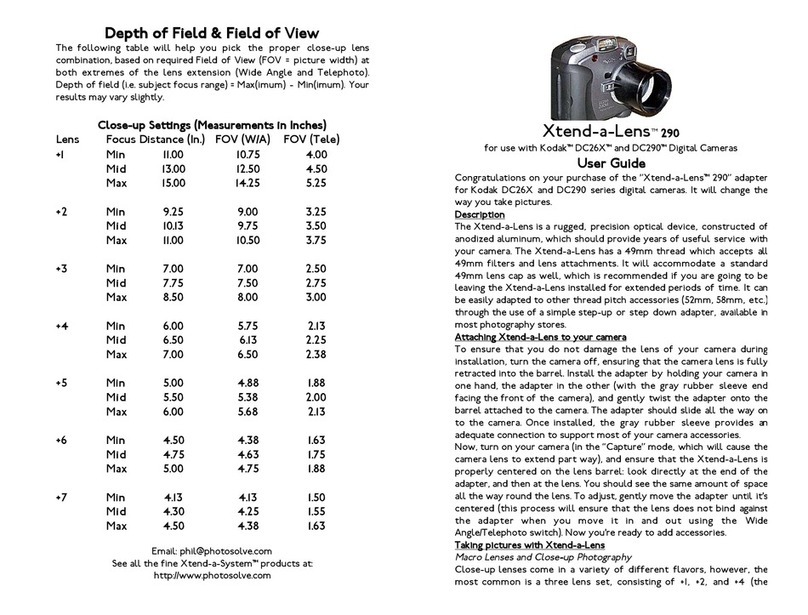 Photosolve Xtend-a-Lens 290 user guide