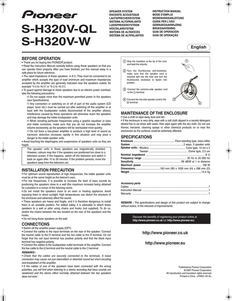 Pioneer S-H320V-QL instruction manual