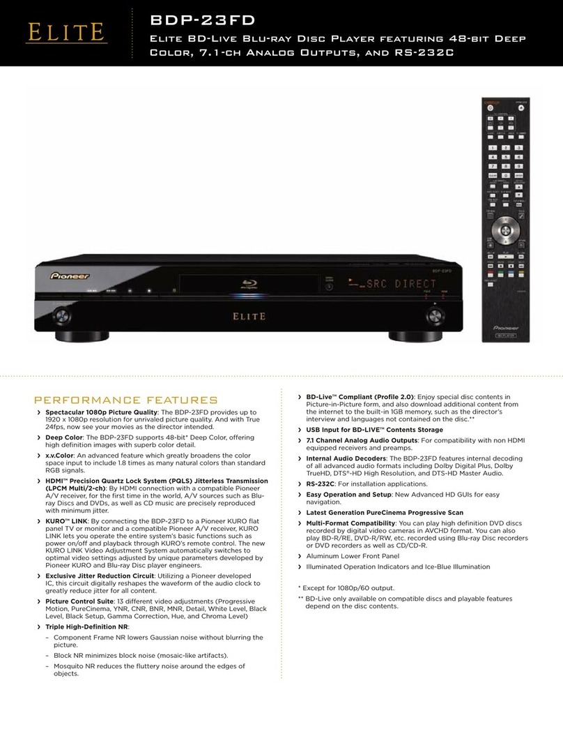 Pioneer BDP-23FD - Elite Blu-Ray Disc Player User manual