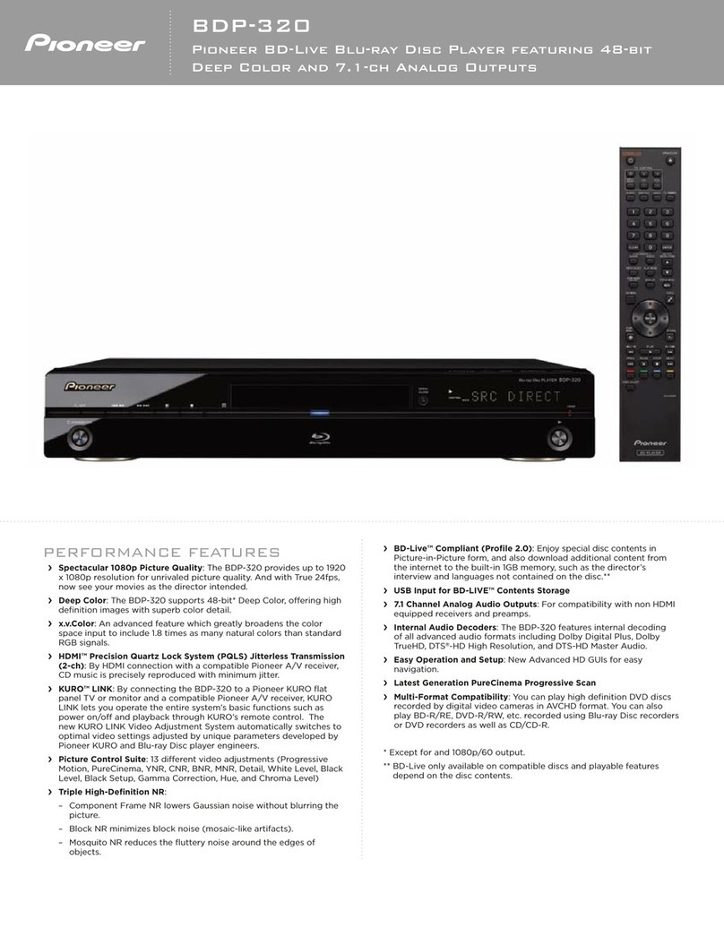 Pioneer BDP 320 - Blu-Ray Disc Player Specifications