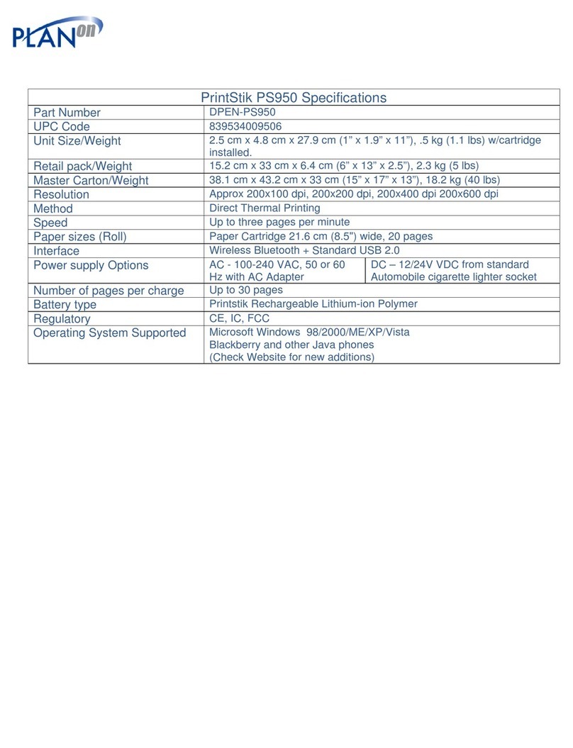 Planon PrintStik 839534009506 Specification sheet